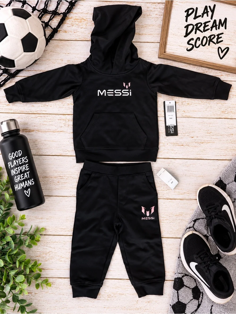 Messi Kids Black Hoodie Jogger 2-Piece Set NWT Soccer